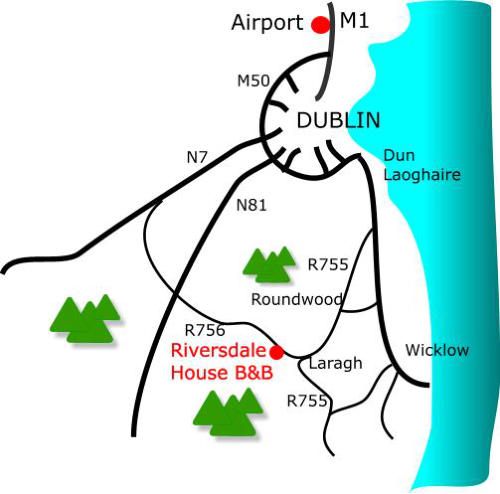 Map of Riversdale House B&B Guesthouse Walking Holidays Wicklow